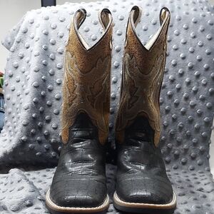 Old West Kid's Black Crocodile Print Children's Boots Size 2.0 D